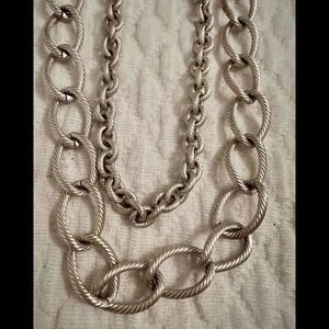 Silver tone double chain necklace
